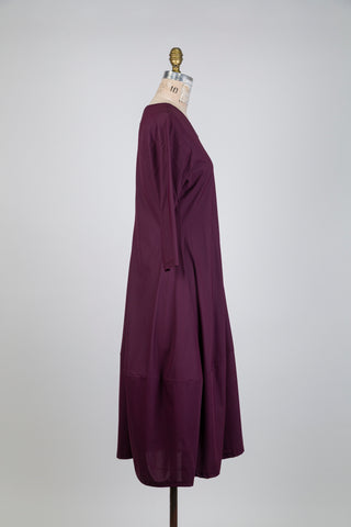 Plum balloon dress with V-neck (S)