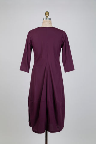 Plum balloon dress with V-neck (S)