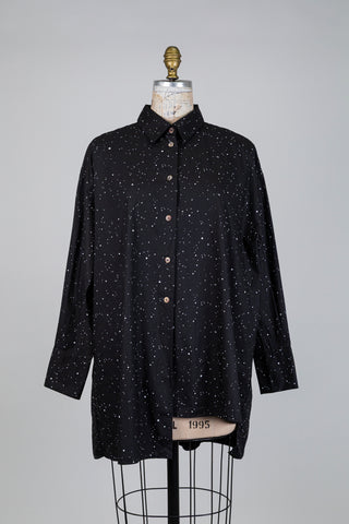 Asymmetrical black tunic with ballet snowflake print (S+)