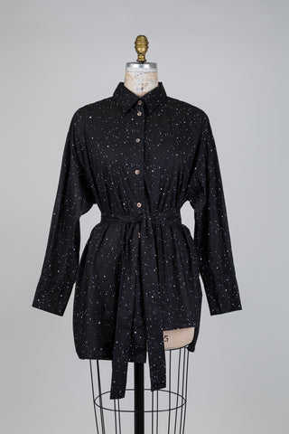 Asymmetrical black tunic with ballet snowflake print (S+)