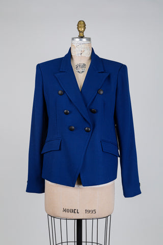 Cobalt blue blazer with black leather elbow patches (10)