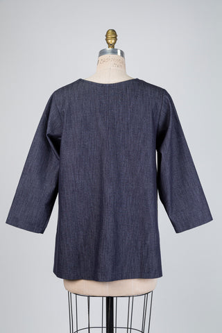 Tunique trapèze camaïeu de bleus en denim (10+)