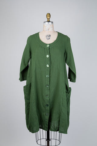 Forest green linen button-down dress (10+)