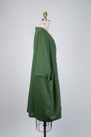 Forest green linen button-down dress (10+)