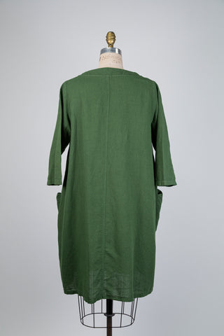 Forest green linen button-down dress (10+)