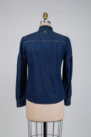 Denim blouse with a lavallière collar (sizes 4 to 12)