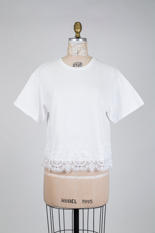 T-shirt blanc ourlet en dentelle (S-M-L)