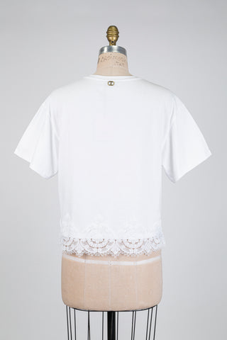 T-shirt blanc ourlet en dentelle (S-M-L)