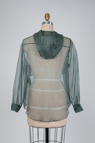 Green silk hooded blouse (4) *flawed*