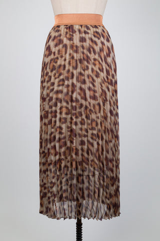 Caramel-toned leopard print pleated skirt (US 4-6-10-12-14)