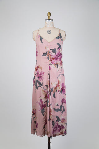Robe florale rose effet aquarelle (6-8-10)