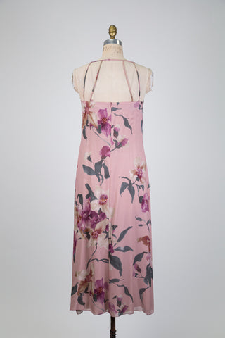 Robe florale rose effet aquarelle (6-8-10)
