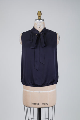 Navy blouse with pussy-bow collar (4-8-10-12)