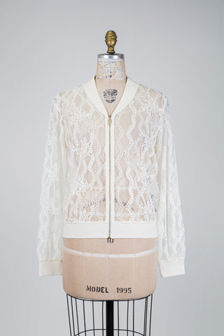 Ivory bomber jacket with sheer lace (S to XL)