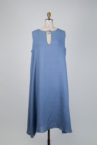 Robe trapèze en lin bleu ardoise (XL)