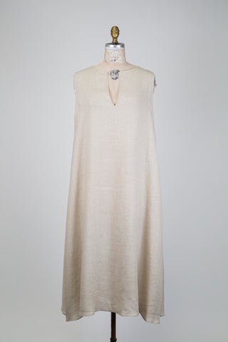 Robe trapèze en lin beige (L)
