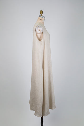 Robe trapèze en lin beige (L)