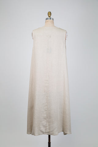 Robe trapèze en lin beige (L)
