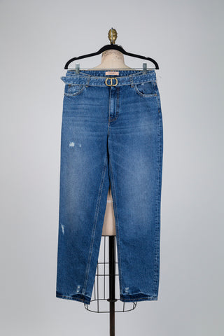 Denim trousers with gold buckle belt (28-29-31-32)