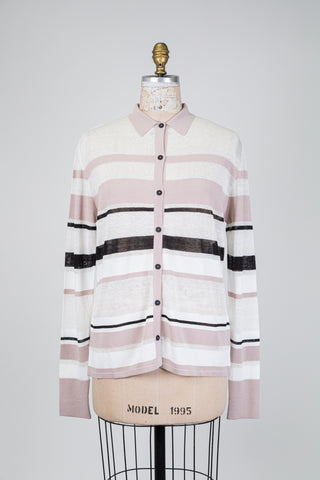 Cardigan rayé rose poudré, blanc et noir (TU)