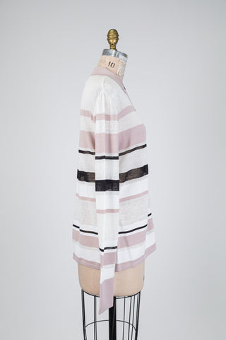 Cardigan rayé rose poudré, blanc et noir (TU)