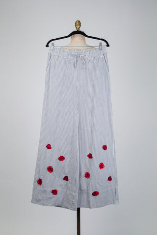 White striped trousers with red embroidery (4-8-10-12)
