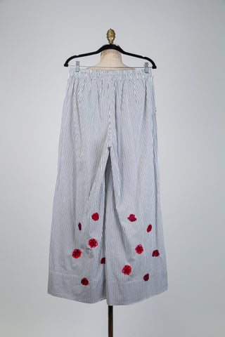 White striped trousers with red embroidery (4-8-10-12)