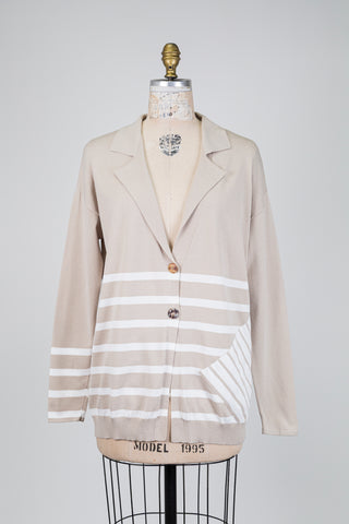 Cardigan beige à rayures blanches (TU)