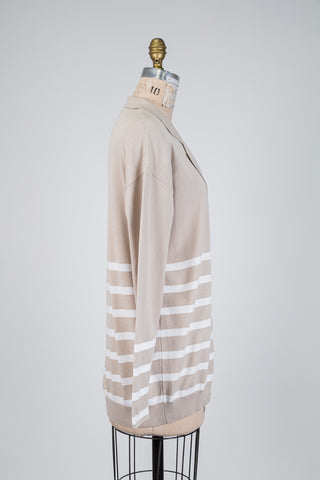 Cardigan beige à rayures blanches (TU)