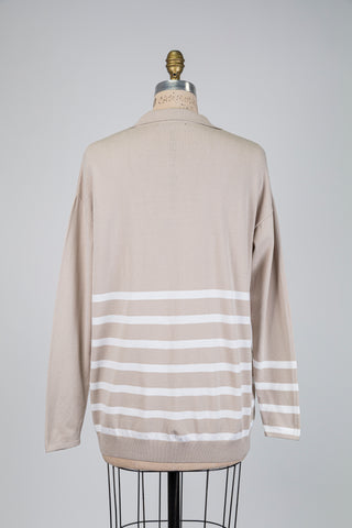 Cardigan beige à rayures blanches (TU)