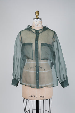 Green silk hooded blouse (4) *flawed*