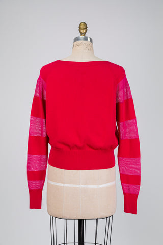 Fuchsia sweater with openwork stripes (OS)