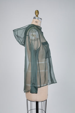 Green silk hooded blouse (4) *flawed*