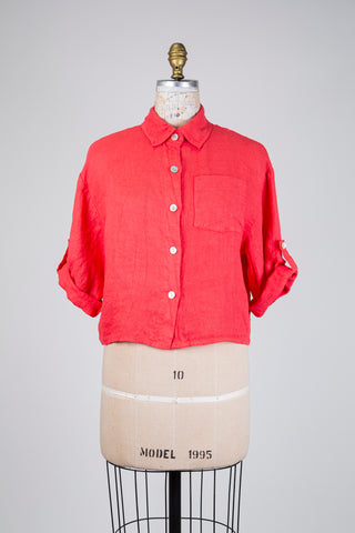 Coral pink linen blouse (M/L)