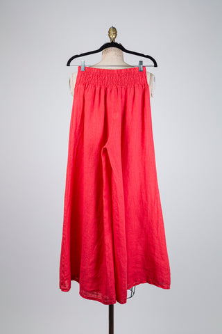 Coral pink linen palazzo trousers (M/L)