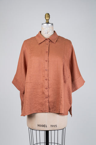 Chemisier oversized en lin brun (S+)