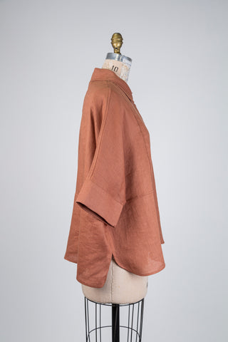 Chemisier oversized en lin brun (S+)