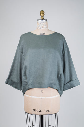 Blouse asymétrique eucalyptus en lin (L)