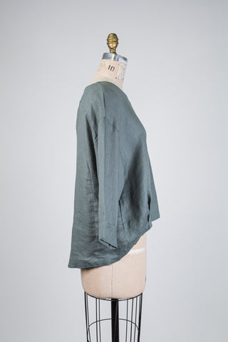 Blouse asymétrique eucalyptus en lin (L)