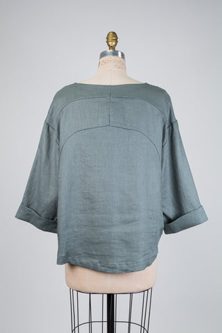 Blouse asymétrique eucalyptus en lin (L)