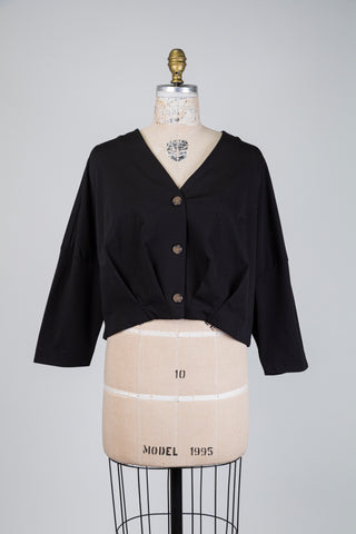 Black cropped cardigan with pleated hem (S)
