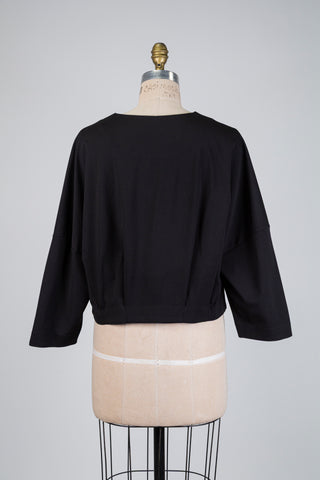 Black cropped cardigan with pleated hem (S)