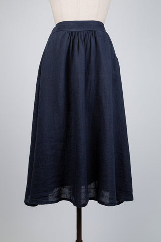 Navy linen A-line skirt (S to XL)