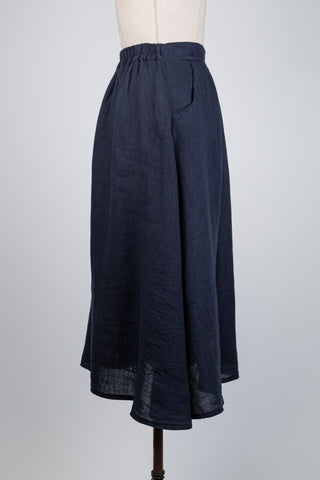 Navy linen A-line skirt (S to XL)