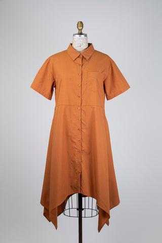 Camel Drape Hem Shirtdress (S+)
