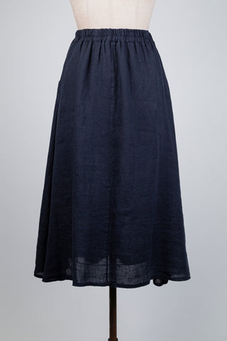 Navy linen A-line skirt (S to XL)