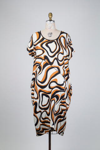 Cream Abstract Print Balloon Dress (S+)
