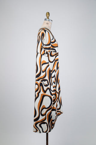 Cream Abstract Print Balloon Dress (S+)