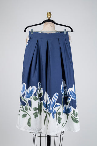 Jupe-culotte bleue à bordure florale (M+L)