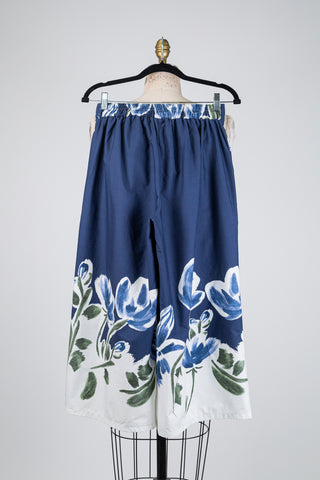 Jupe-culotte bleue à bordure florale (M+L)
